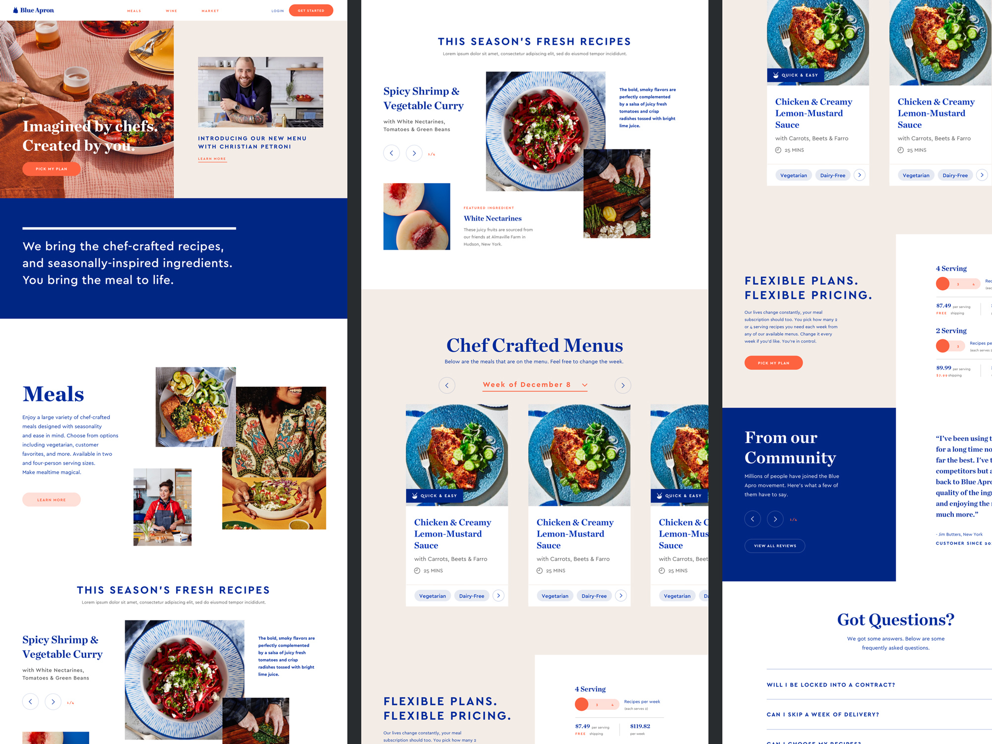 Blue Apron homepage and meals page mockups