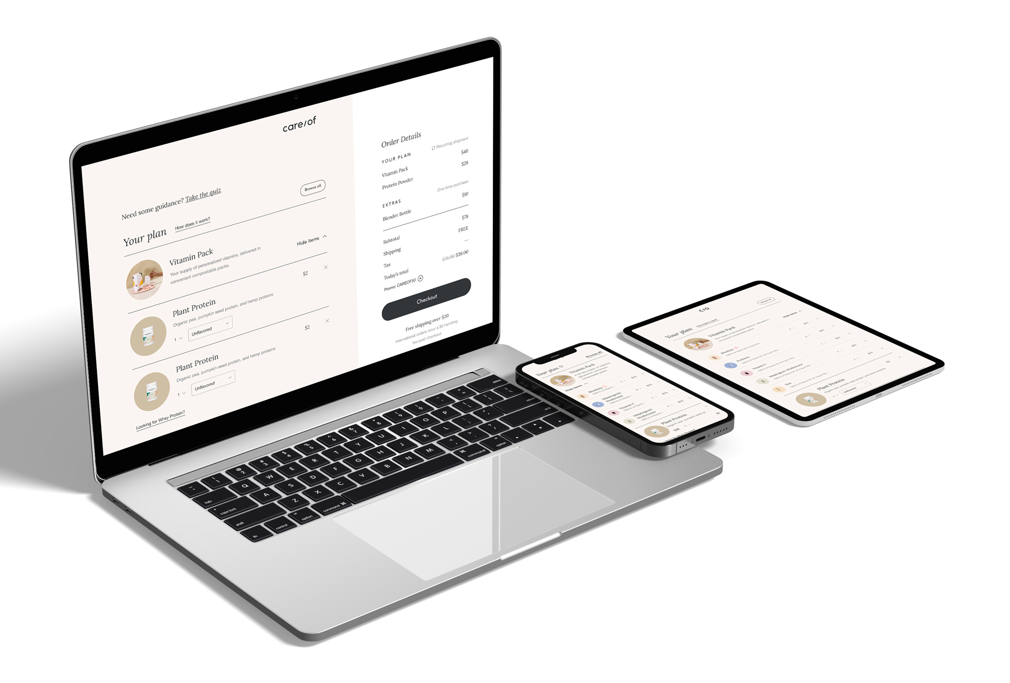 Cart page — desktop mockup