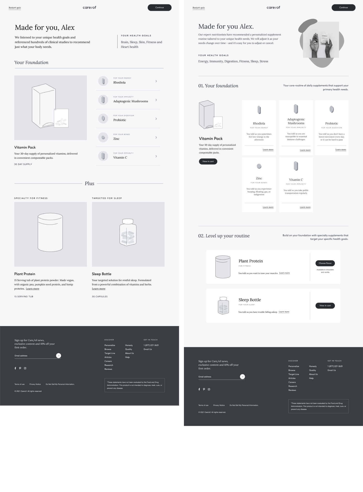 Concept testing — recommendations screen