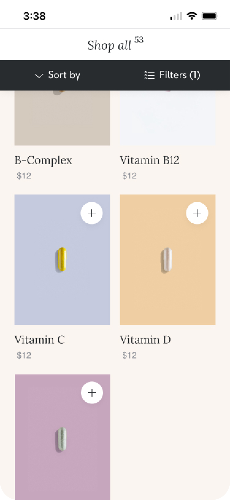 Product catalog — mobile screen 375px 2