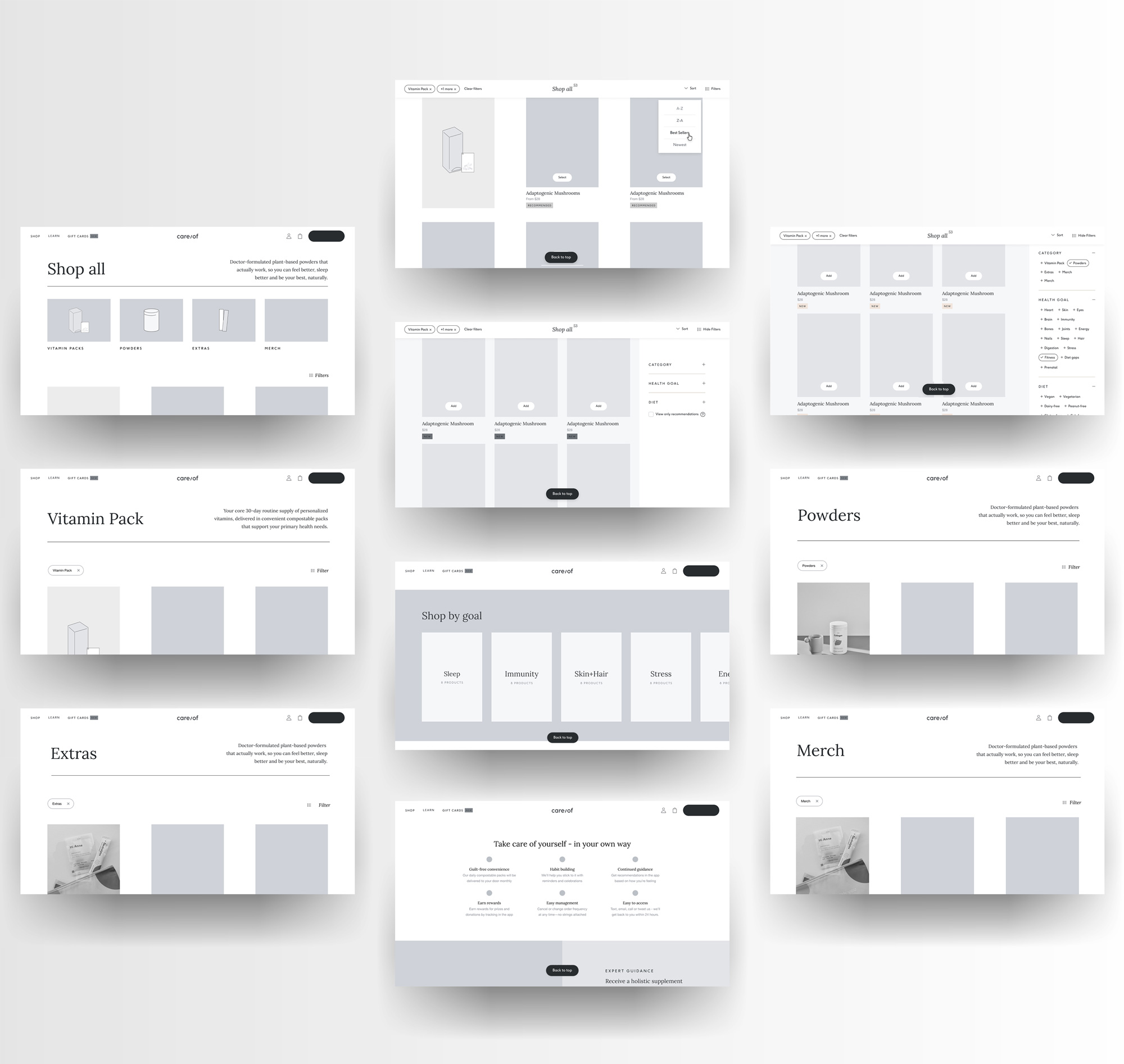 Product catalog — wireframes