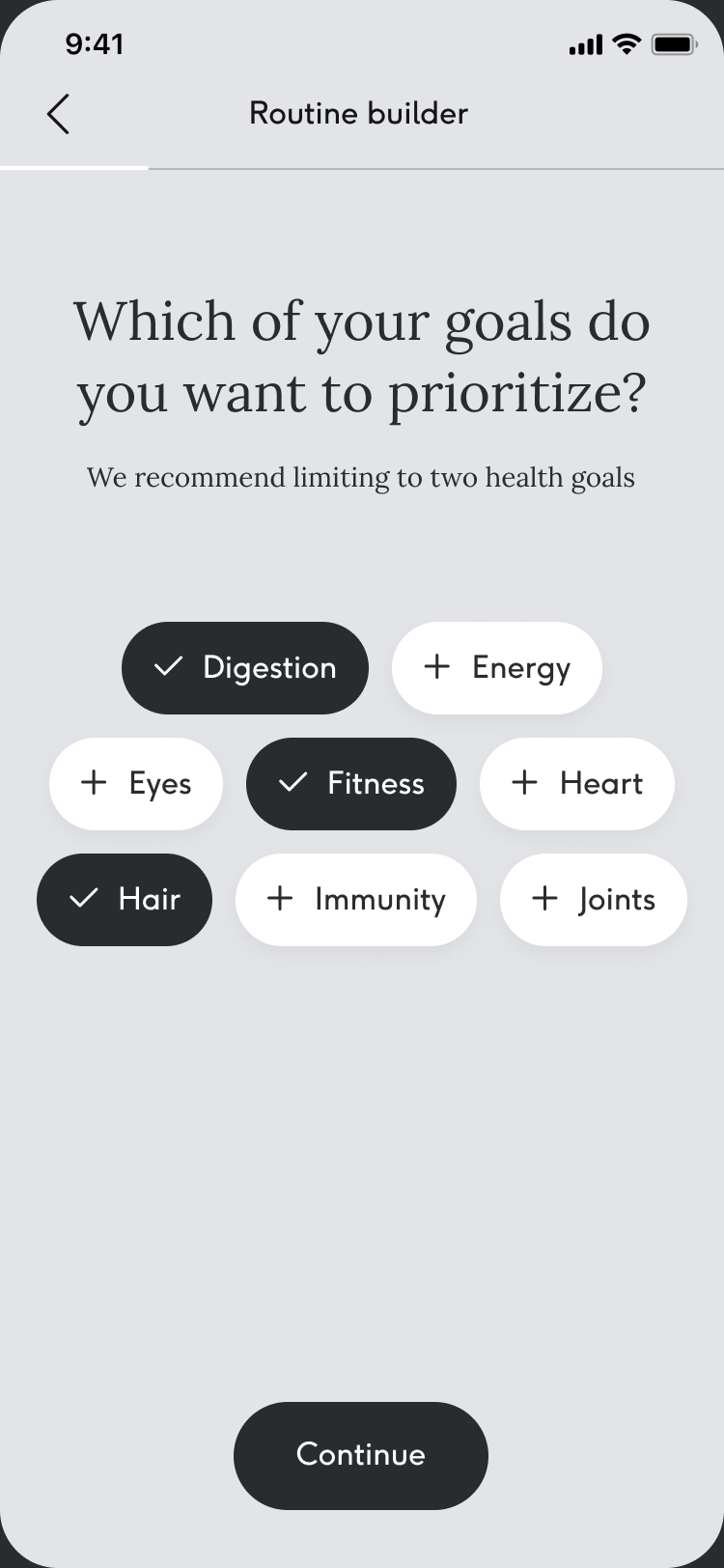 Contextual onboarding — health goal selection