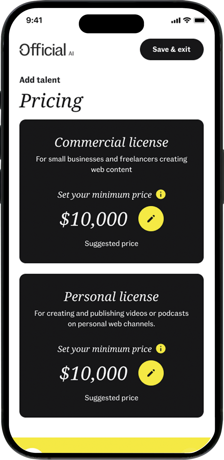 Add talent — pricing and profile
