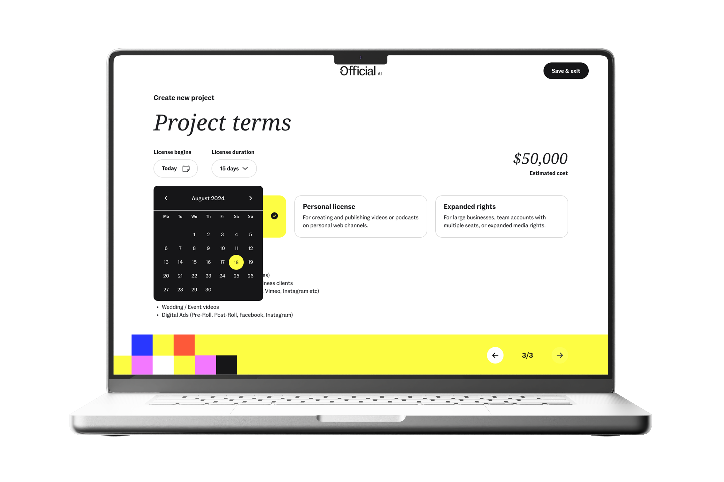 Create project — licensing clarity